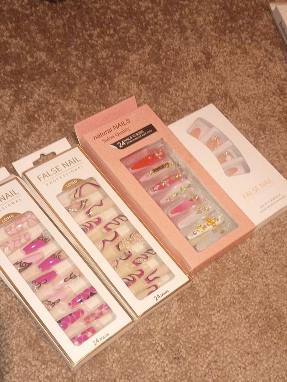 Assorted Pink Decorative False Nail Set - 4 Packs